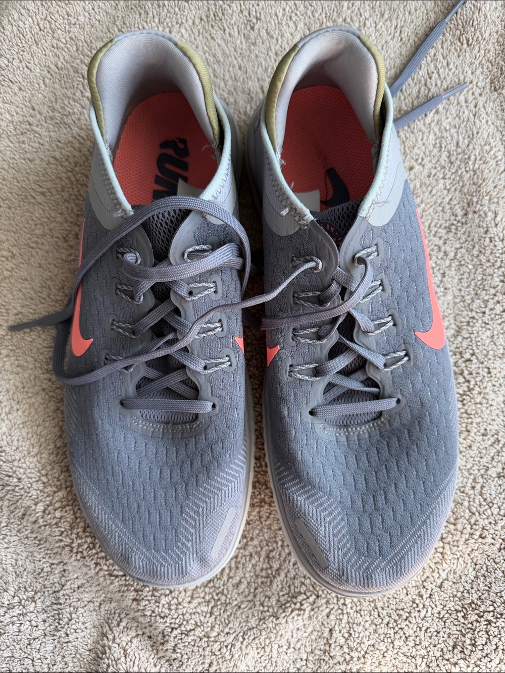 Nike Women’s Gray Sneakers with Coral Swoosh